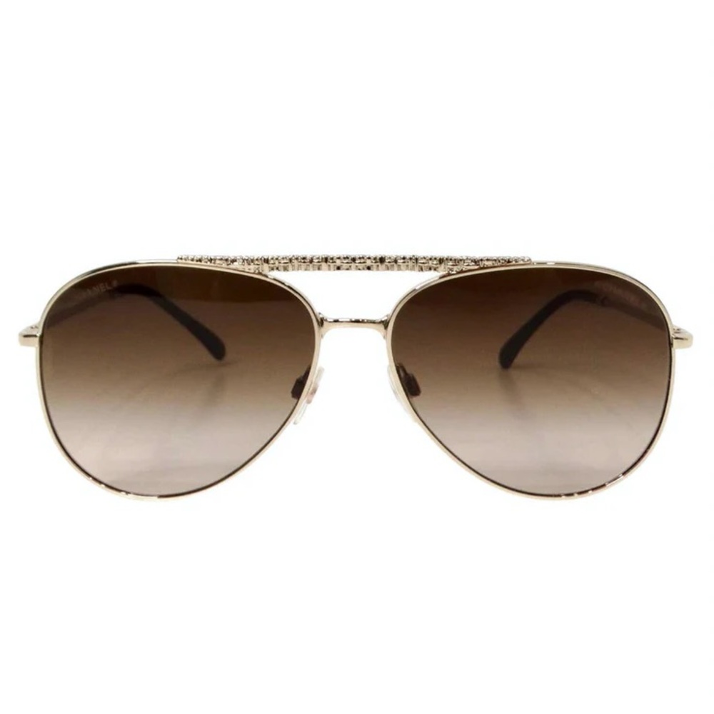 CHANEL Gold Tone Aviator Sunglasses with Brown Gradient lens Model 4231